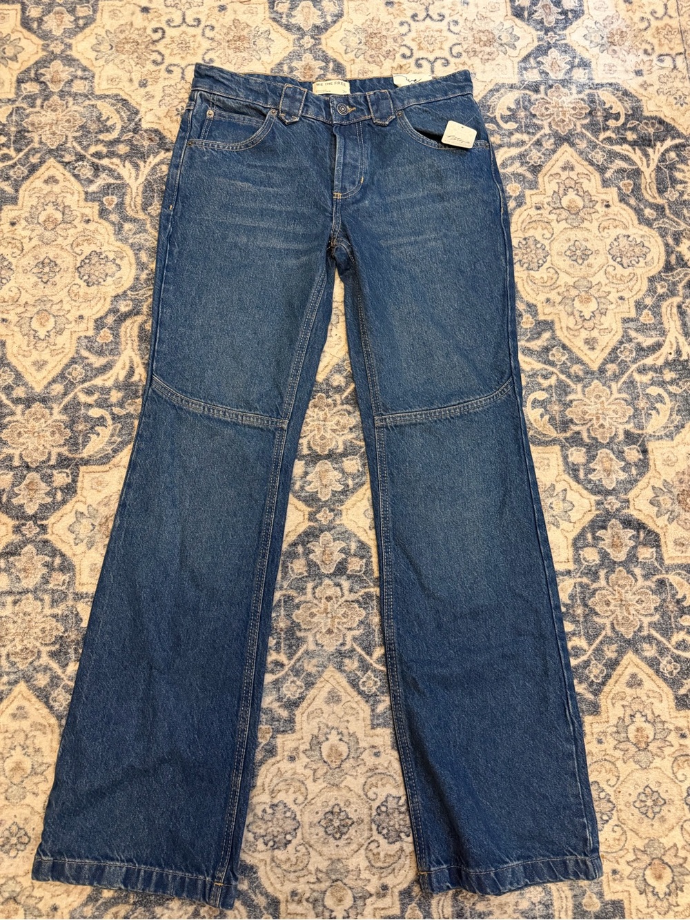 Free People Blue Wide-Leg Flare Jeans